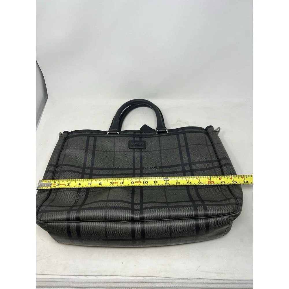 COACH F71072 Gray‎ Black Tattersall Metropolitan Tote Messenger Briefcase Bag